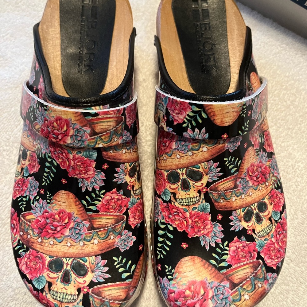 Brand new in box. Leather, wood soled Bjork Swedish Comfort clogs.